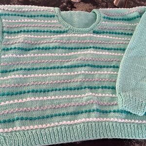 Mint Green Striped Women's Sweater handmade large